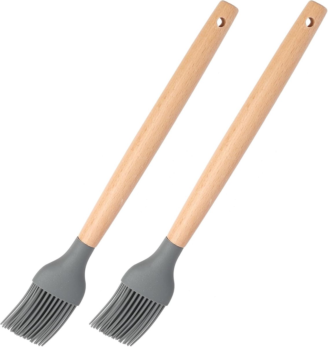 Pack of 2 silicone kitchen brushes, no plastic, 20 cm, vegan baking brush with environmentally friendly bamboo handle - ShopVlot