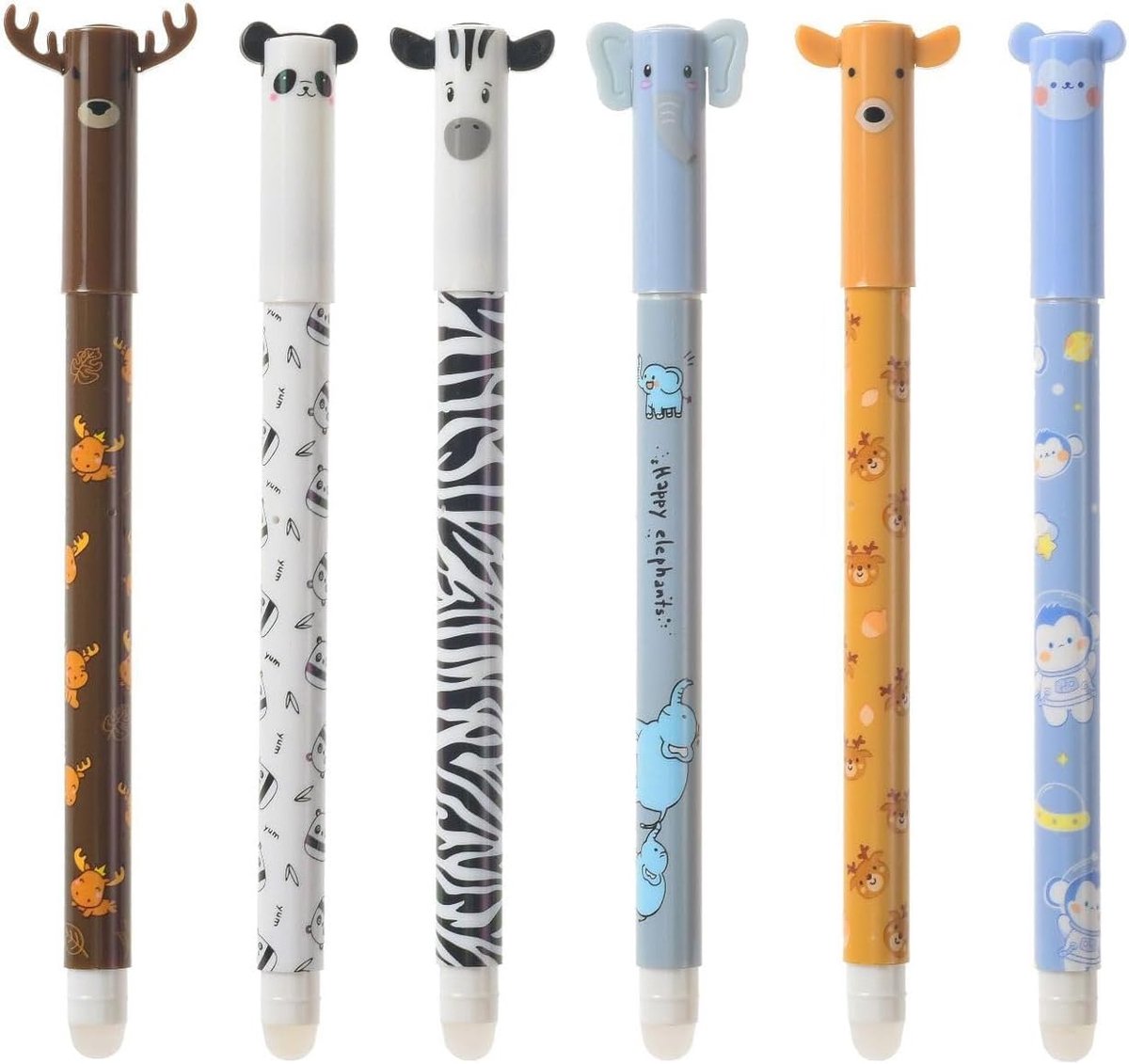 Set of 6 Erasable Gel Pens Animal Patterns Kawaii 0.5 mm with Animal Designs for Erasing Without Using the Sheet, Tip - ShopVlot