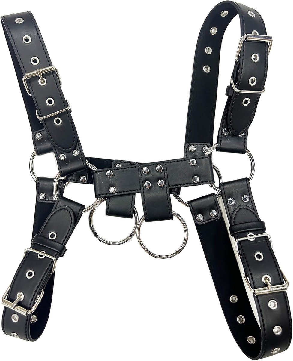 ZUYPSK Men's Bodysuit Adjustable PU Leather Harness Punk Gothic Slave Bandage Costumes Party Club Black M - ShopVlot
