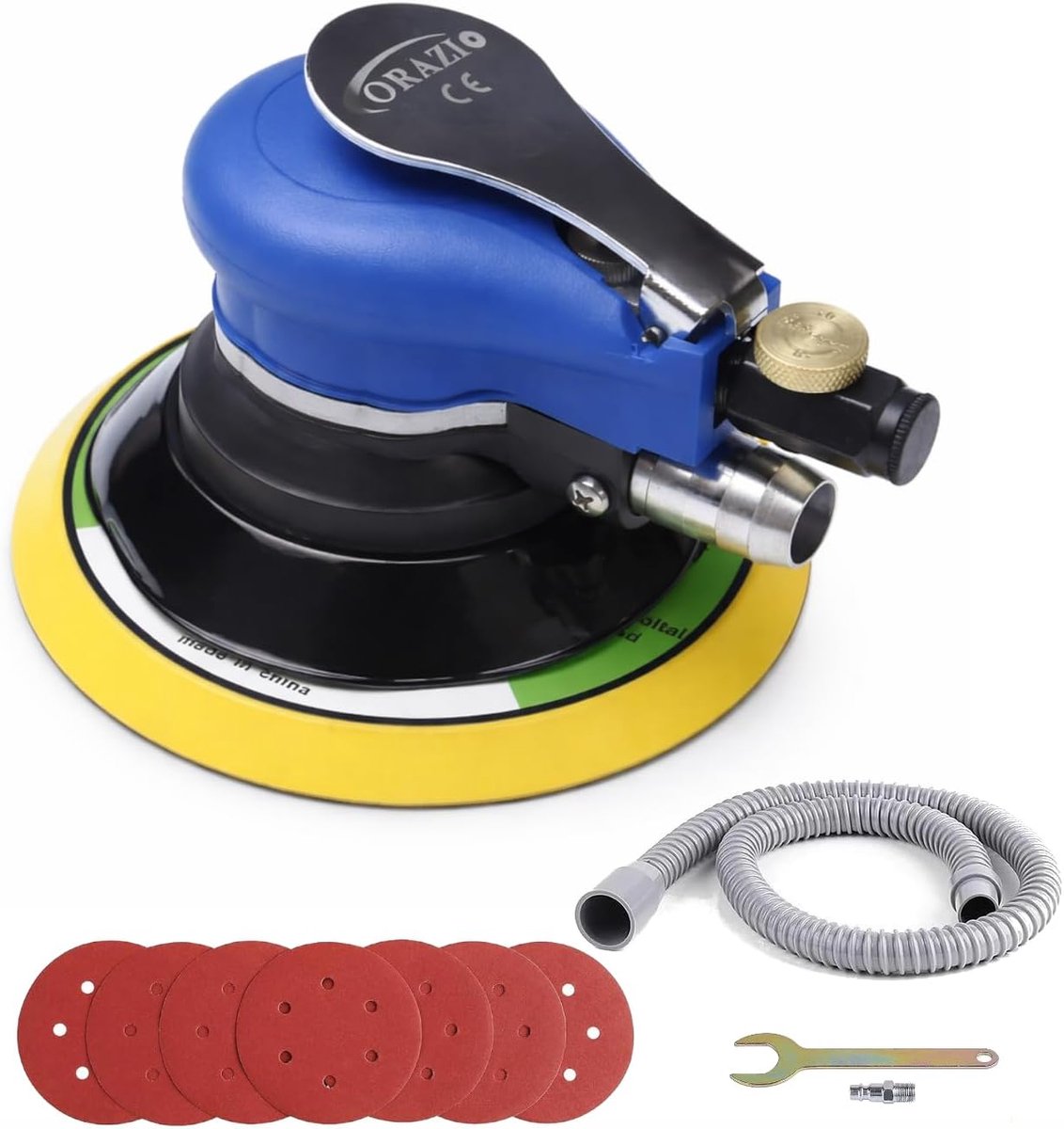 ORAZIO 212525 Air Sander, Eccentric Polisher, 150 mm, with 6 Sandpaper and Accessories for Polishing, Grinding and - ShopVlot
