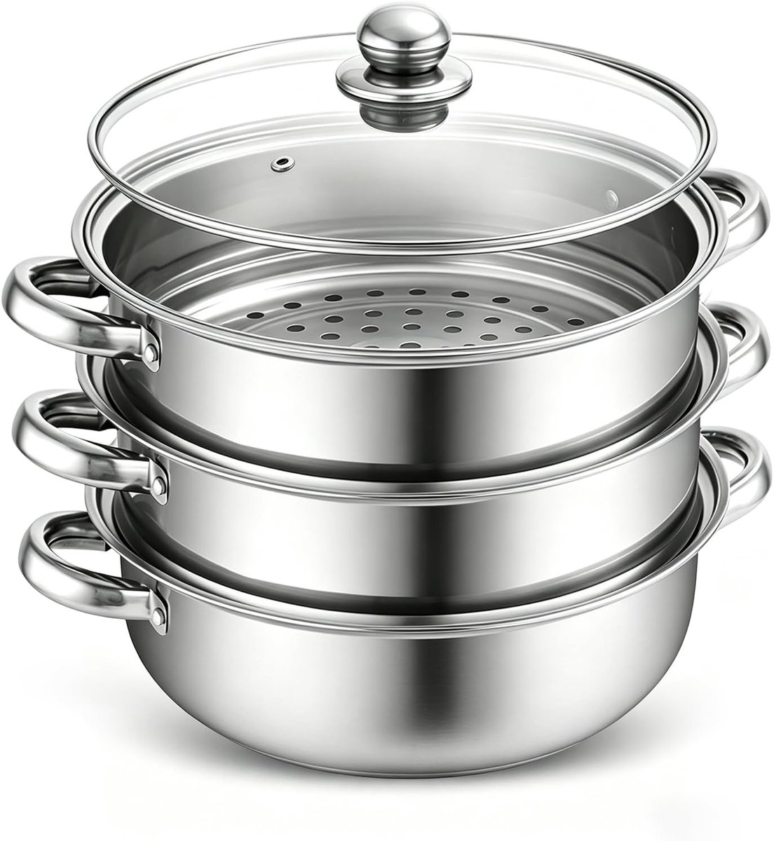 SnelShoppen - 4-laags Stoomkoker 28 cm RVS met Glazen Deksel - Stoominzet voor Inductie en Gasfornuis - Ideaal voor Groenten, Vis, Mantou en Rijst