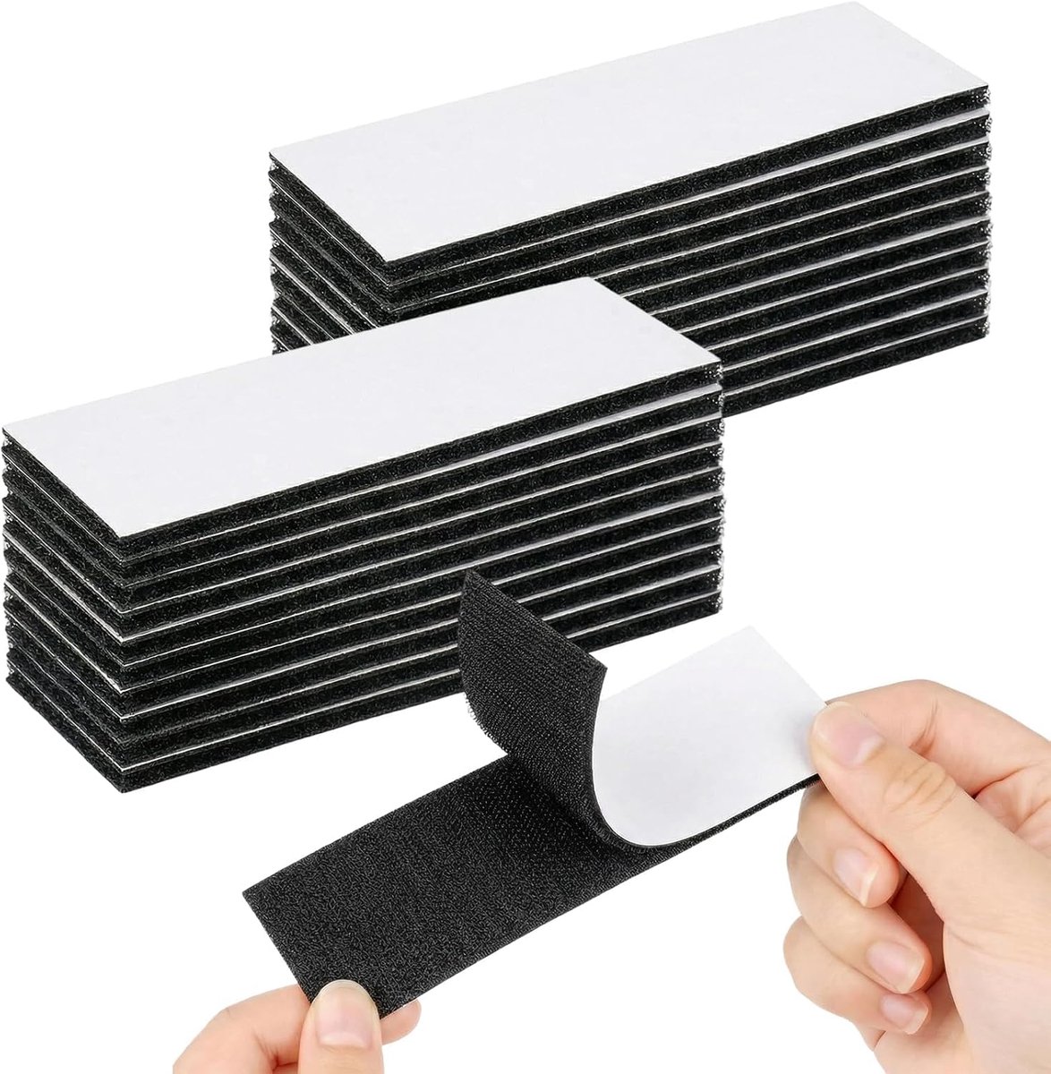 Set van 12 klittenband, zelfklevend, extra sterk, 3 x 10 cm, klittenbandsluiting, zelfklevend, zwart, herbruikbaar - ShopVlot
