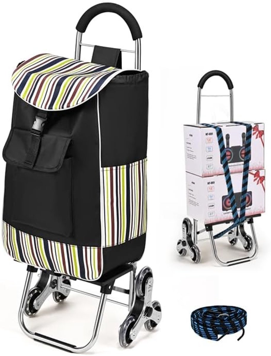 Vouwbare winkelwagentje met 3 wielen, 32 liter inhoud, 30 kg draagvermogen, ideaal voor trappen en boodschappen