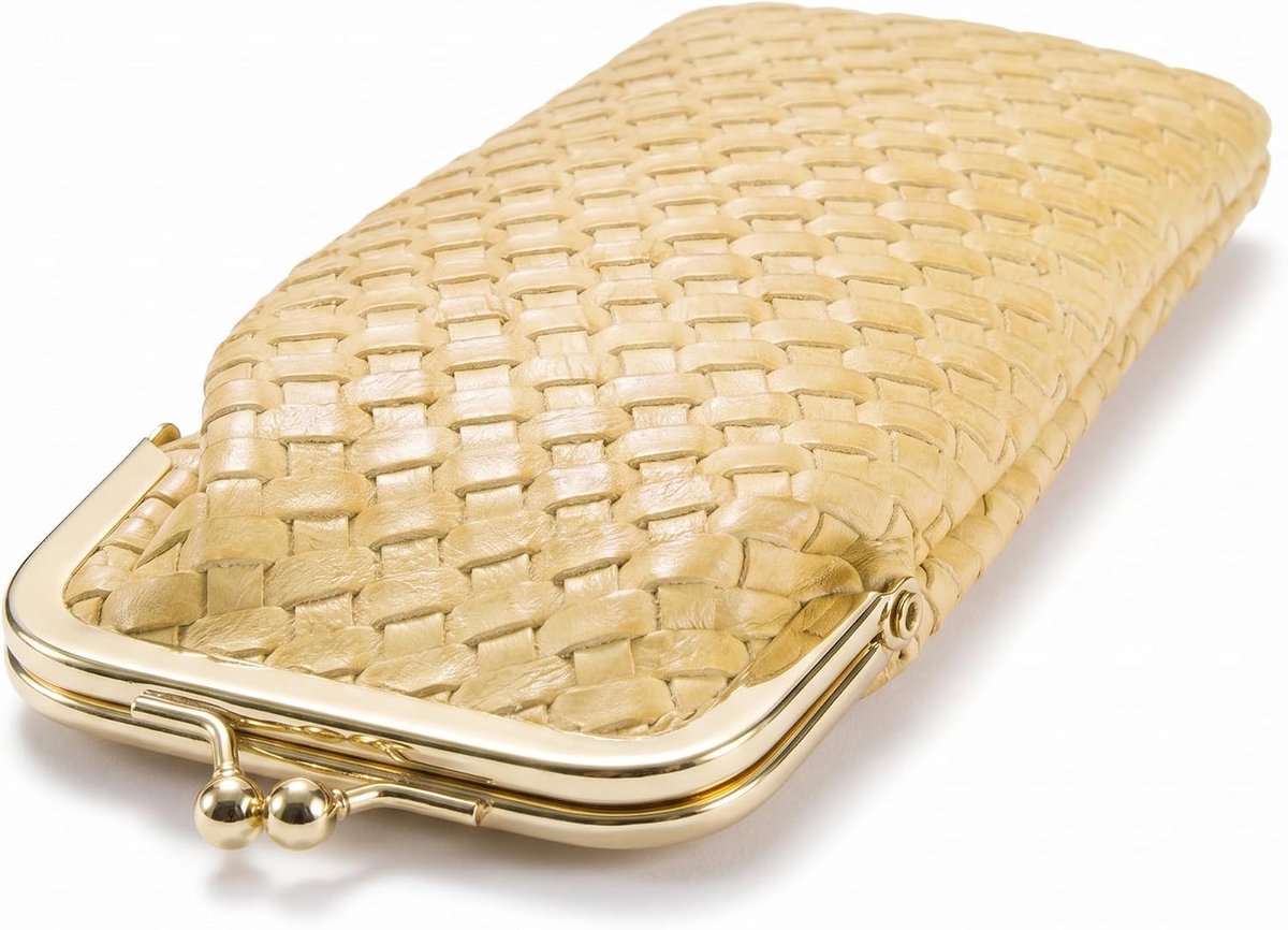 Brillenetui met kliksluiting - beige kunstleer - elegant gevlochten design - ideaal voor bescherming - ShopVlot