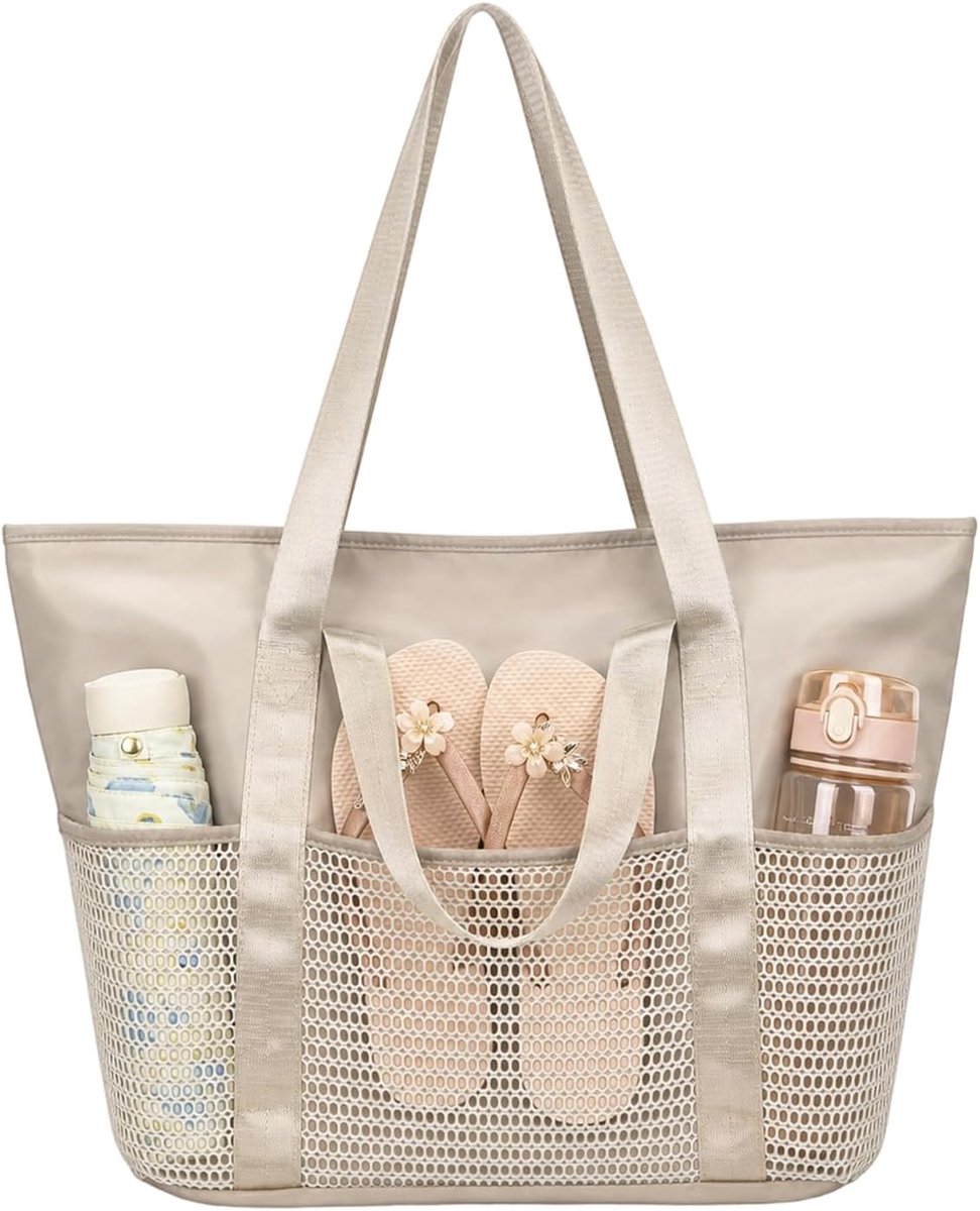 Strandtas dames groot - waterdicht - met netvakken - ideaal voor vakantie - ShopVlot