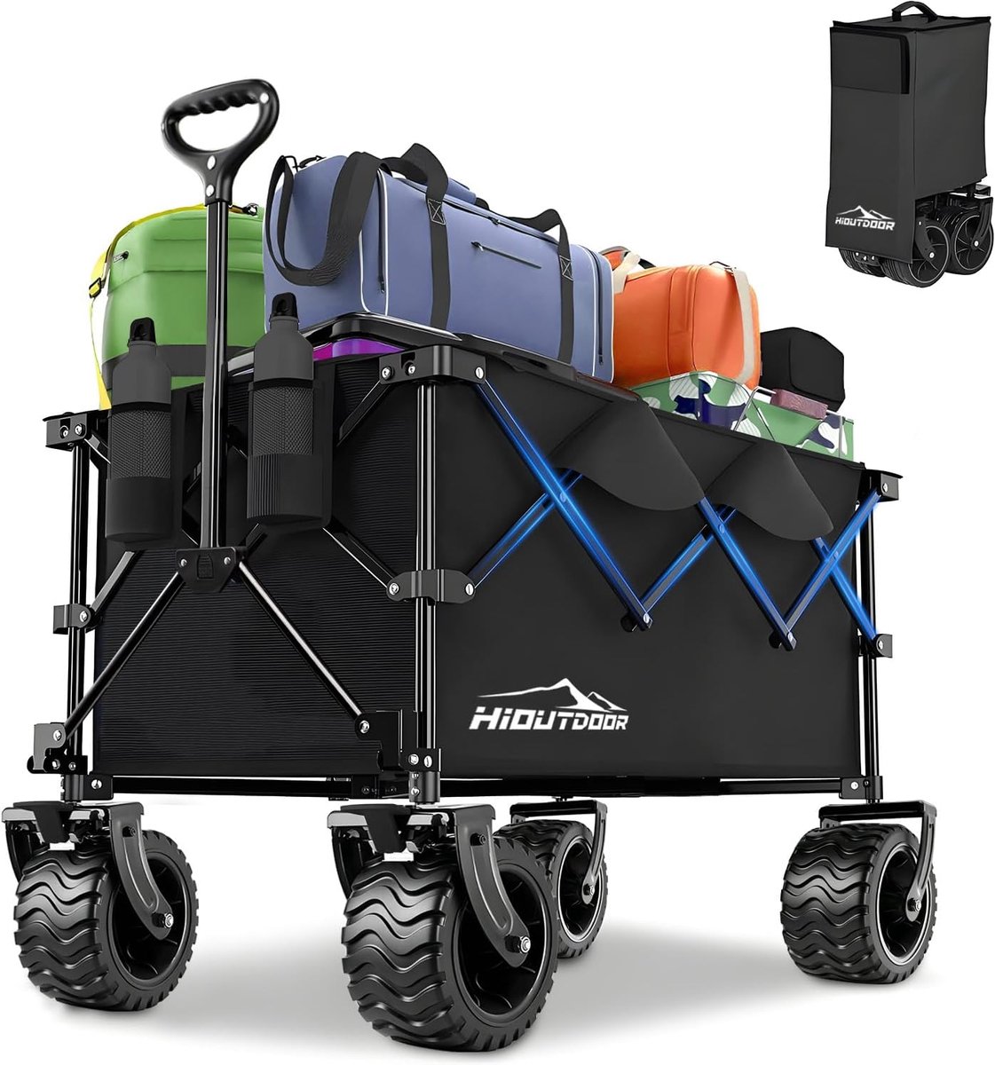Hioutdoor Foldable Boller Trolley 4-Way Capacity 200 L Load 180 kg All-Terrain Wheels 9 x 16 cm Adjustable Telescopic - ShopVlot