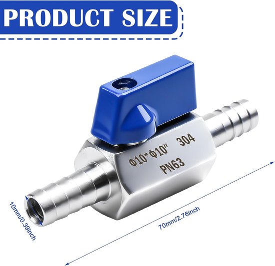 2 Pcs 10mm Barbed Ball Valve, Stainless Steel, Shut-Off Valve, Pagoda Hinge for Water, Gas, Oil, Fuel, Drip - ShopVlot — afbeelding 5