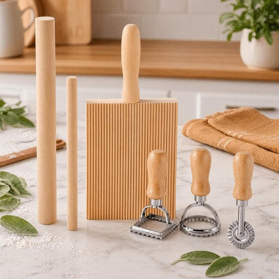 6-delige handmatige pastamachine, gereedschapsset voor het maken van pasta, gnocchiplank, praktische accessoires met - ShopVlot — afbeelding 5