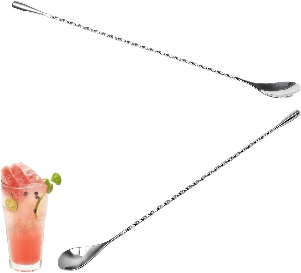 2 Pcs Bar Spoons Stainless Steel Spiral Pattern Cocktail Stirring Spoon Professional Long Handle Cocktail Stirrer for - ShopVlot