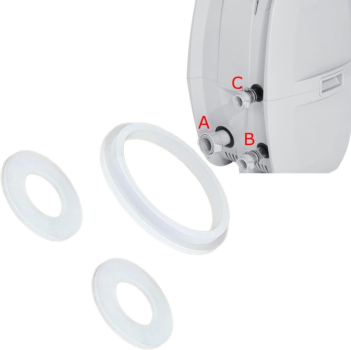 3 Pcs Connector, Seals, Washers for Lay Z Lazy Spa Rubber Seal Set A/B/C, Coupling Seals, Connector, Seals (White) - ShopVlot