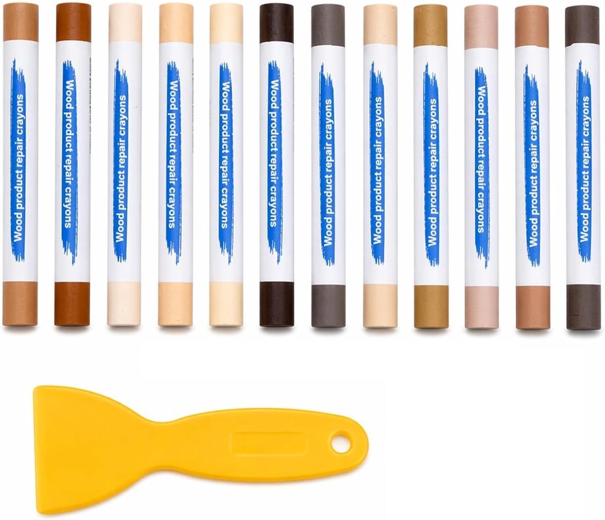 Waxsticks voor houtreparatie, 12 kleuren, reparatieset voor tegels met schraper, parketreparatieset, voor het - ShopVlot