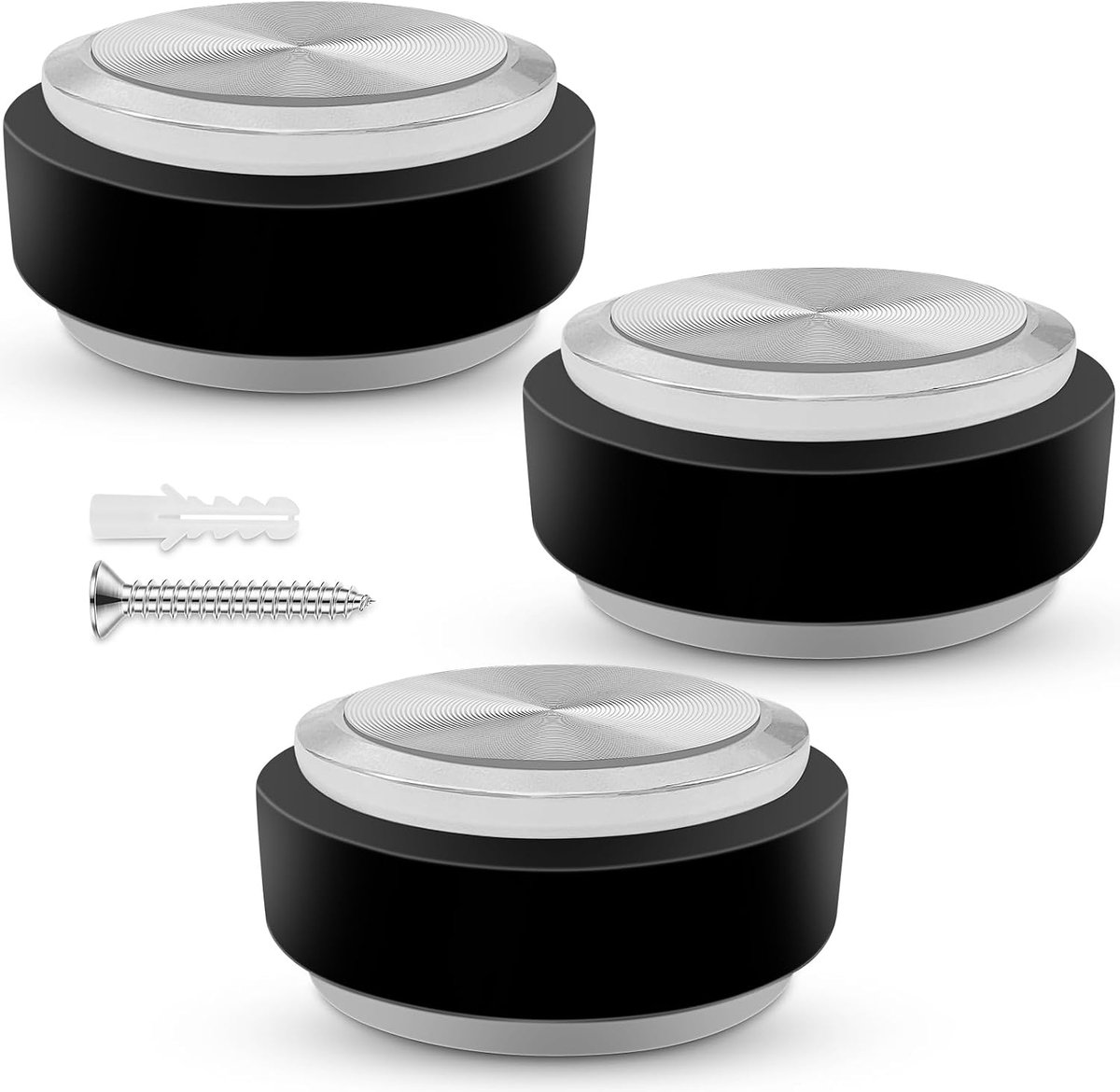 Pack of 3 Metal Round Door Stopper Diameter 48 mm Door Stopper with Silicone Protective Rings, 2 Installation Methods - ShopVlot