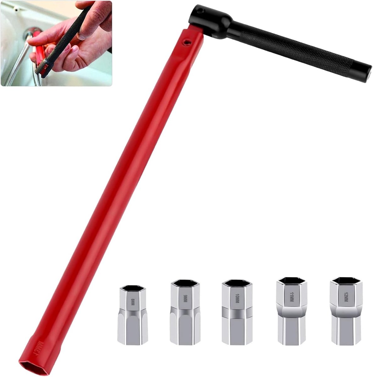Adjustable Bathroom Sink Tap Wrench with 5 Interchangeable Nuts, 8-12mm Spanner Tool Installation and Dismantling - ShopVlot