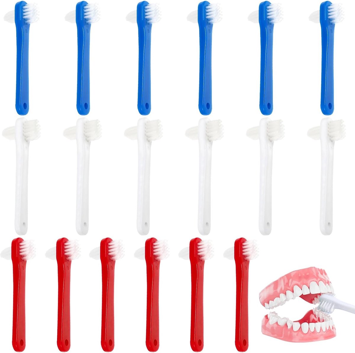 Denture borstelset 18 stuks - dubbelzijdig - ergonomisch handvat - efficiënt reinigen van protheses - ShopVlot