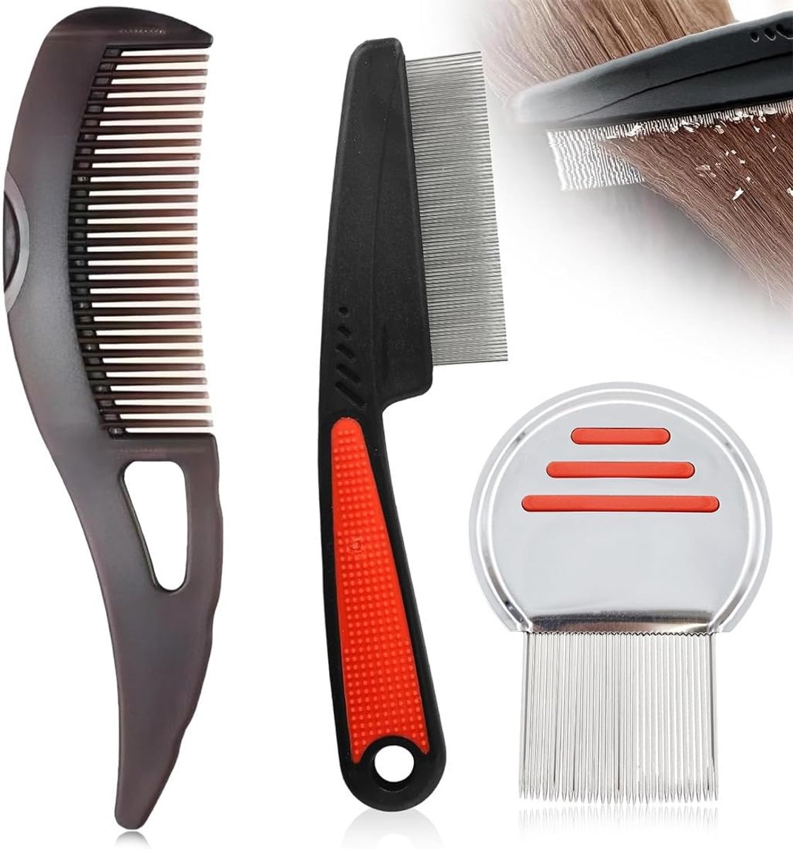 Haarkam set 3 stuks - roestvrij staal - multifunctionele en luizenkam - effectieve haarverzorging - ShopVlot