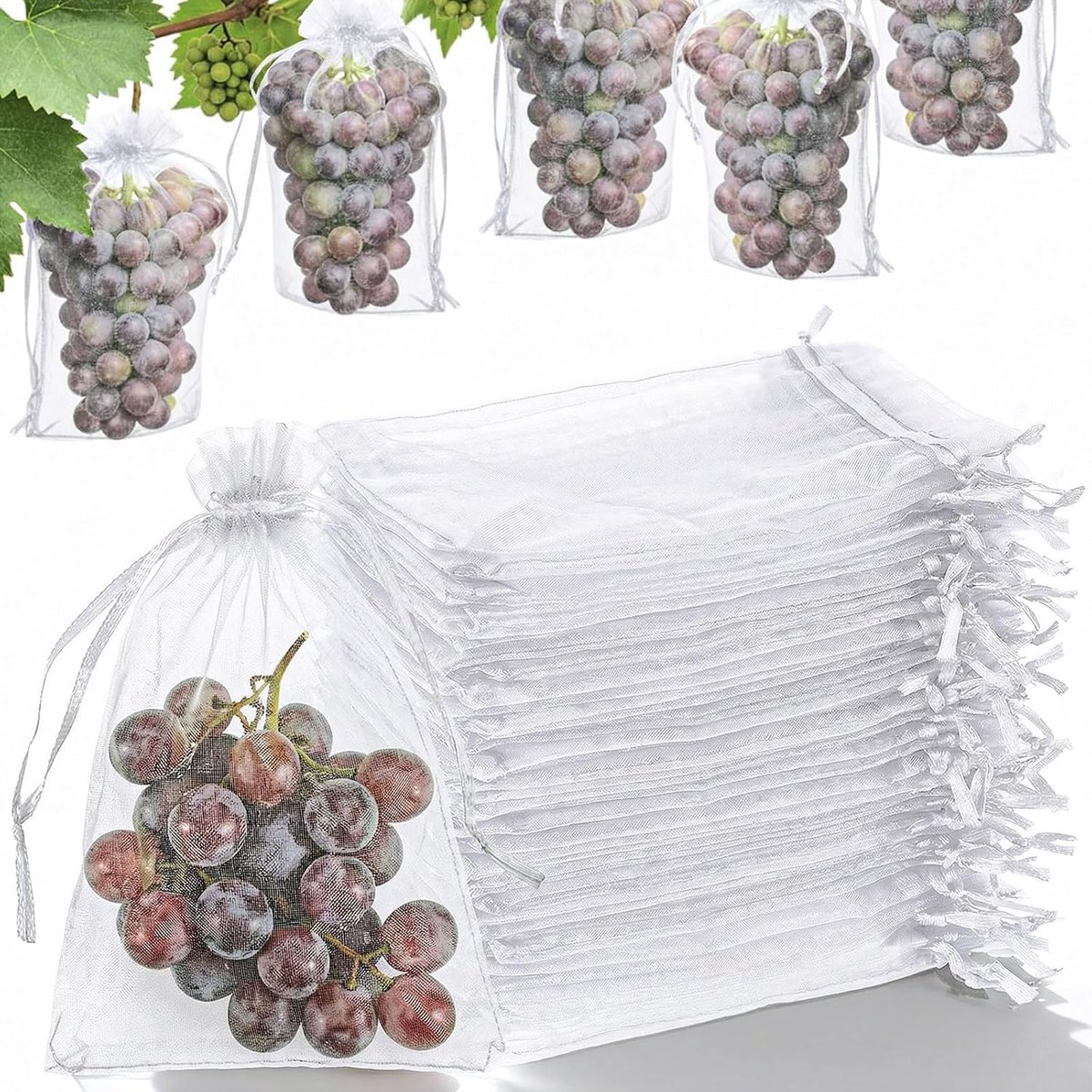 Organza zakjes 15x10cm - witte polyester - beschermt fruit en groenten - ideaal voor oogst - ShopVlot