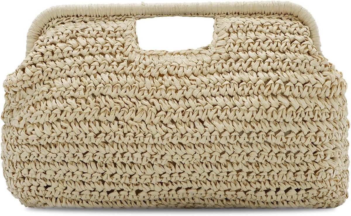 Straw Clutch Handtas - Beige Woven Strandtas - Lichtgewicht en Ruim - Perfect voor Vakantie - ShopVlot