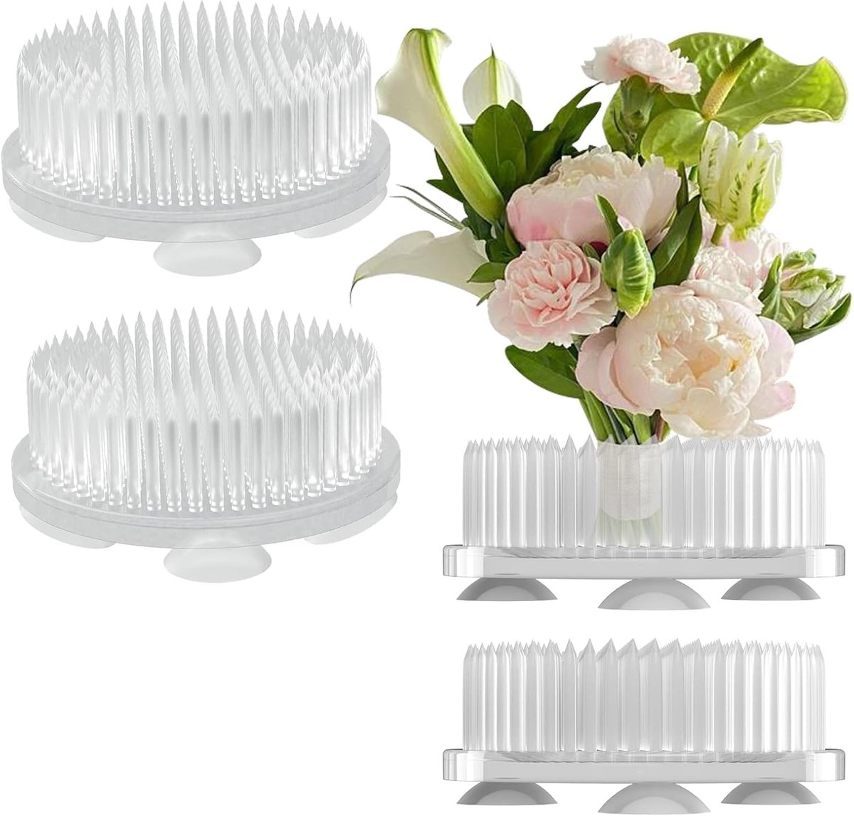 Steekegels voor bloemen 4 stuks - Transparant met zuignap - Voor bloemstukken en doe-het-zelf - ShopVlot