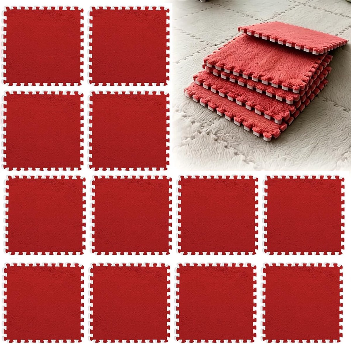 Pluche schuimrubberen puzzelmatten 30 x 30 cm - 12 stuks - zacht en comfortabel - optimaal speelcomfort - ShopVlot