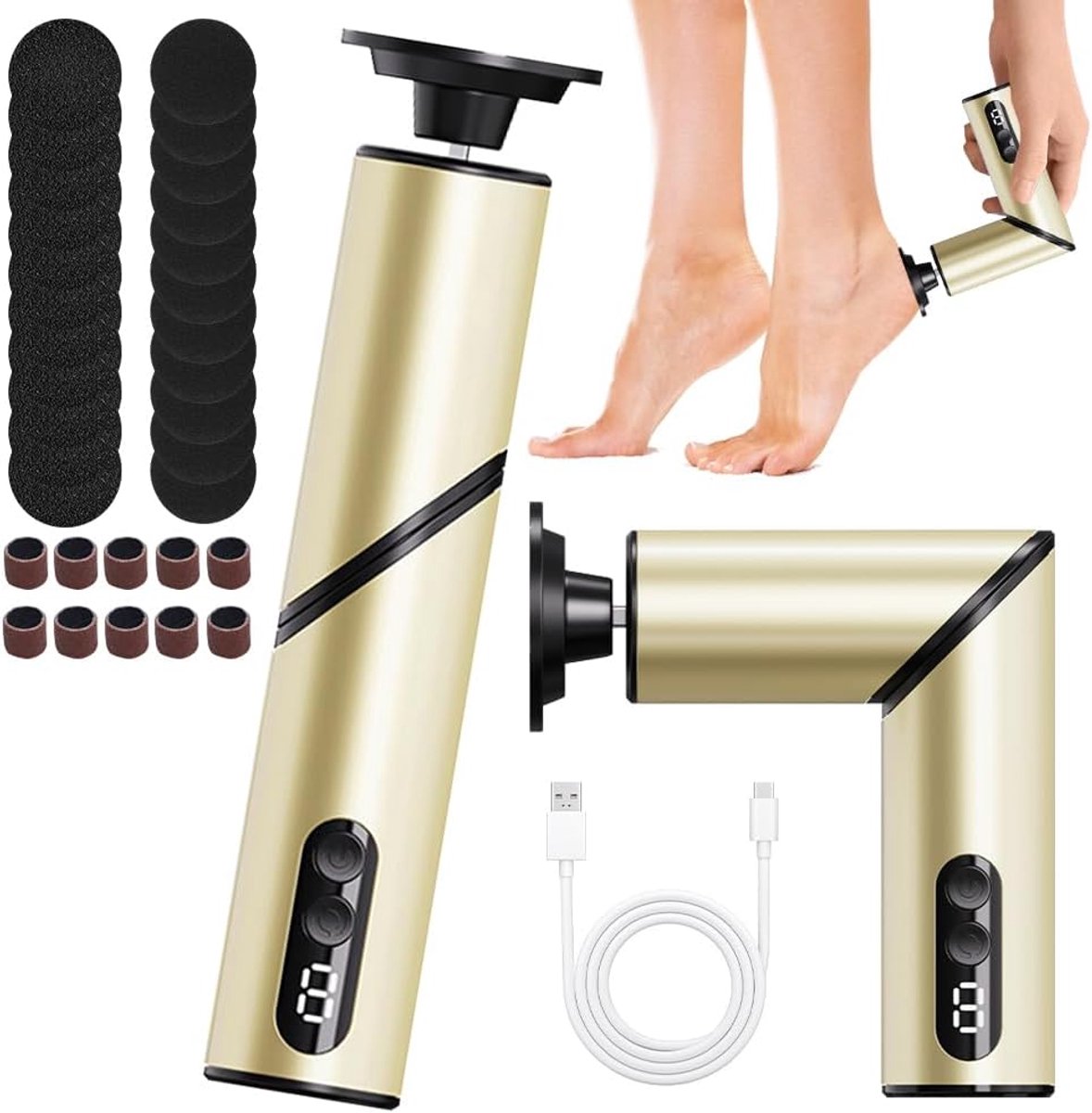 Elektrische eeltverwijderaar en nagelpolijstapparaat - 2-in-1 vouwbaar - 90° snoerloos - Professionele pedicure set - ShopVlot