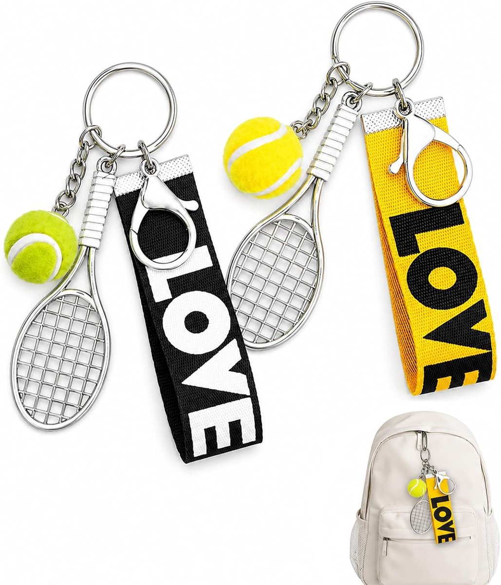 Mini tennisracket sleutelhanger met karabijnhaak - duurzaam sportaccessoire - ideaal voor tennisfans - 2 stuks - ShopVlot