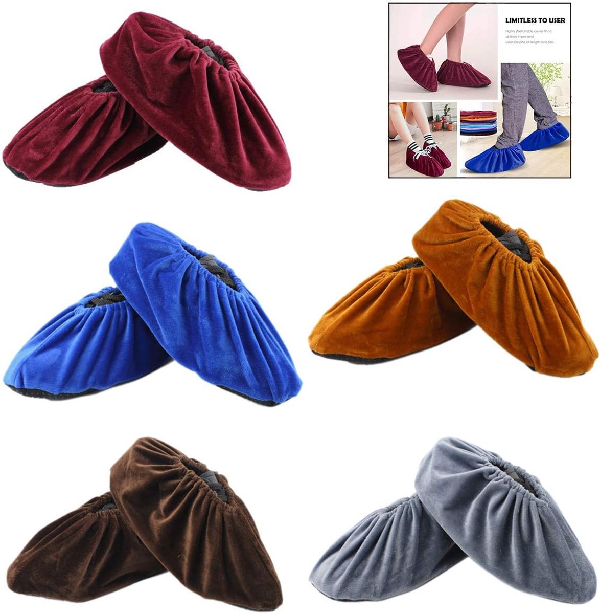 Overschoenen 5 paar - wasbare fluwelen overschoenen - herbruikbaar en anti-slip - perfect voor dagelijks gebruik - ShopVlot