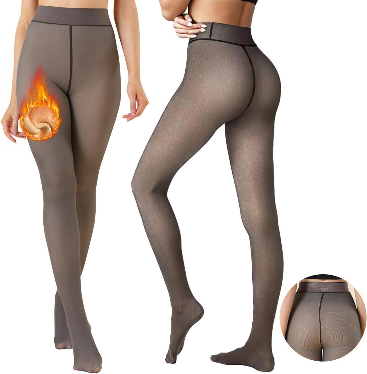Thermoleggings Dames Hoog Taille - Fleece Binnenvoering - Transparant Bruin - Ideaal voor Winter - ShopVlot