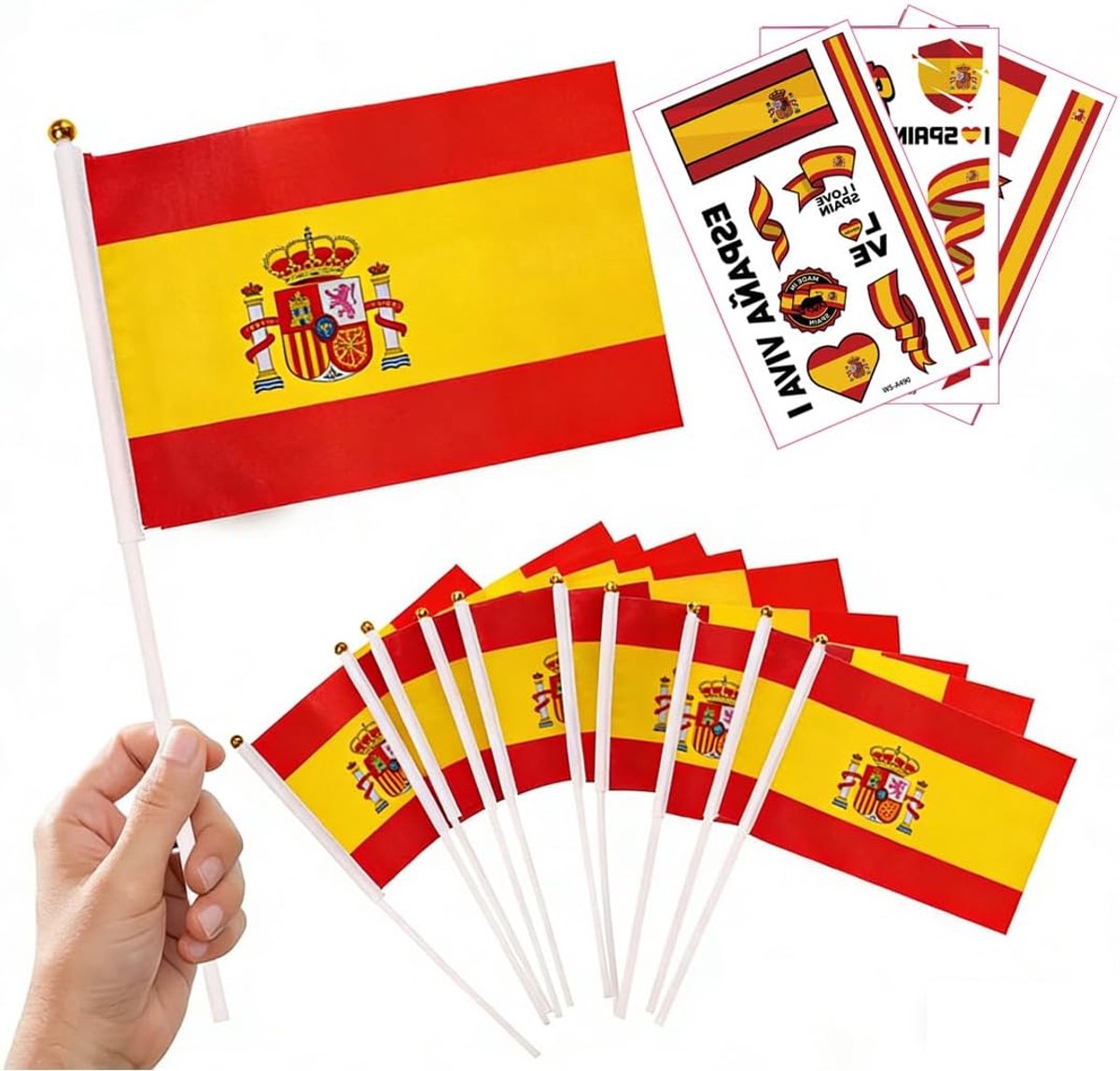 mini-vlaggen set 10 stuks - met stok - 3 voetbaltattoostickers - perfecte decoratie voor WK 2026 - ShopVlot