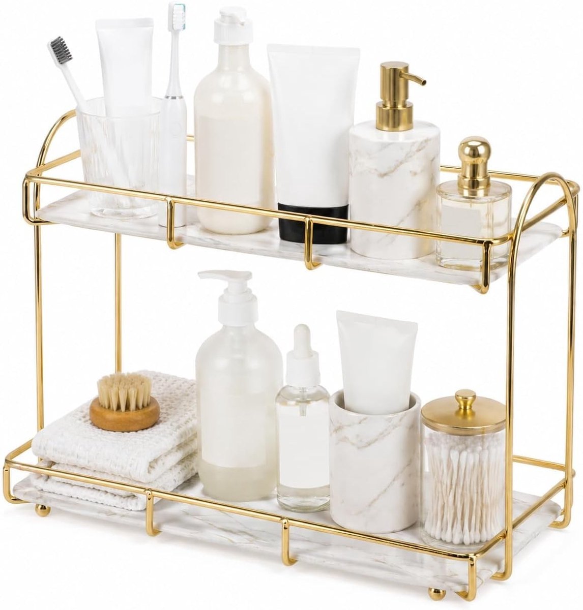 Dubbele Laag Badkameropslag - Waterdichte Metalen Organizer voor Cosmetica, Parfum en Keuken Kruidenset voor Badkamer, Keuken en Slaapkamer