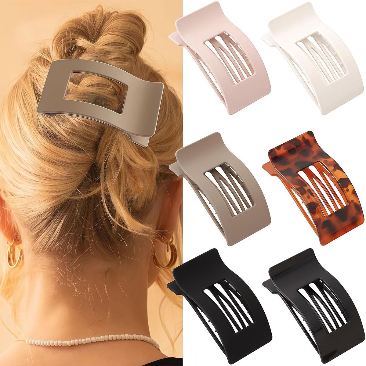 Set van 6 Grote Haarclips voor Dikker en Dunner Haar, Matte Flat Hair Clips en Duckbill Clips