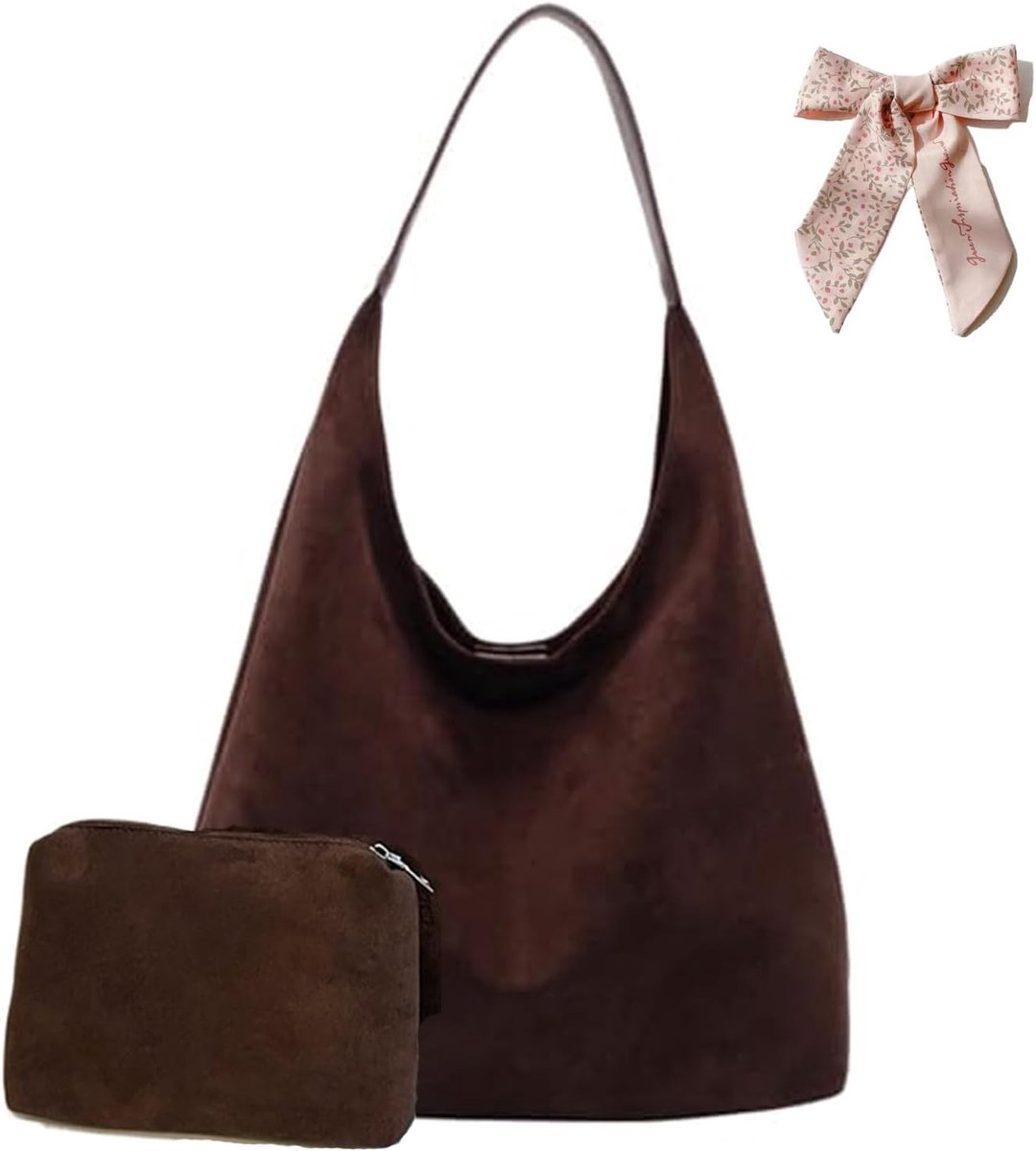 PU Leather Handbag Faux Suede Tote Bag with Bag, Hobo Slouch Bag, Ladies Shoulder Bags Retro Ladies Hobos Bags for - ShopVlot