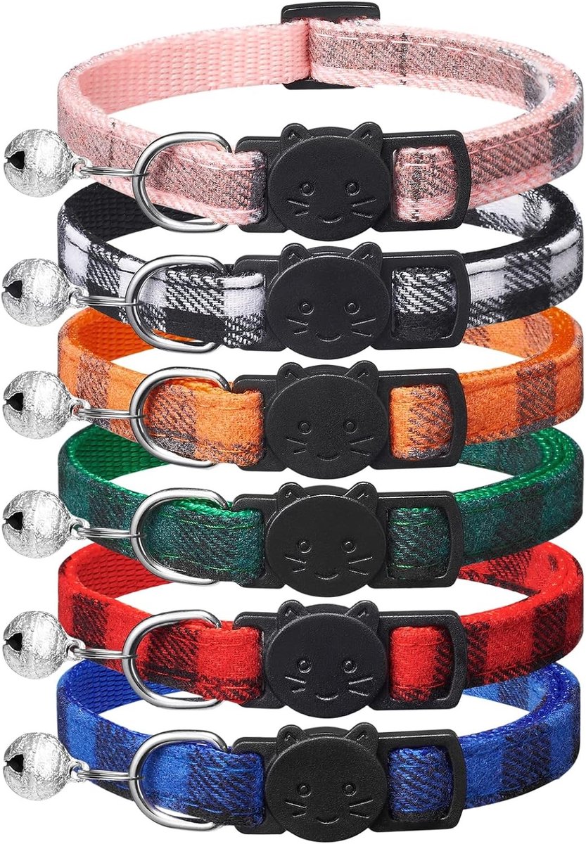 Kattenhalsband - Geruit - 18-30 cm - Met Bel en Veilige Snelsluiting - Voor Katten en Kleine Honden