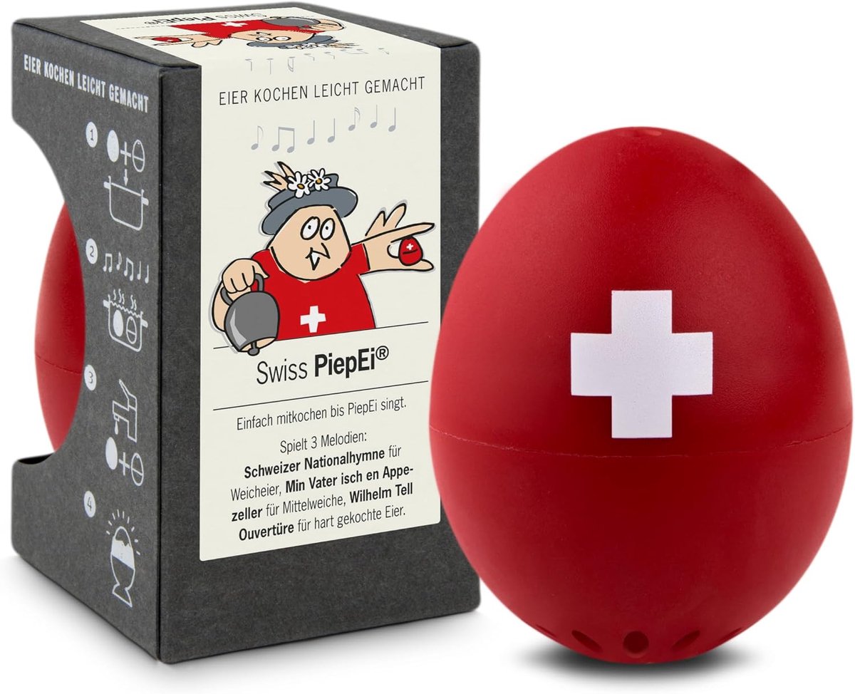 Brainstream PiepEi Swiss, A000226 Egg Alarm Clock for Cooking, Plays 3 Melodies for 3 Degrees of Hardness, - ShopVlot