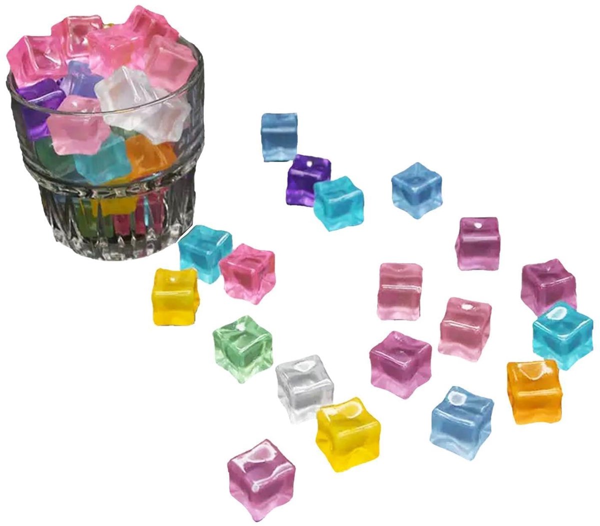Resin Light Stones Realistic Ice Cubes Glowing in the Dark, Colourful Luminous Square Photo Object, Ornament, Light - ShopVlot