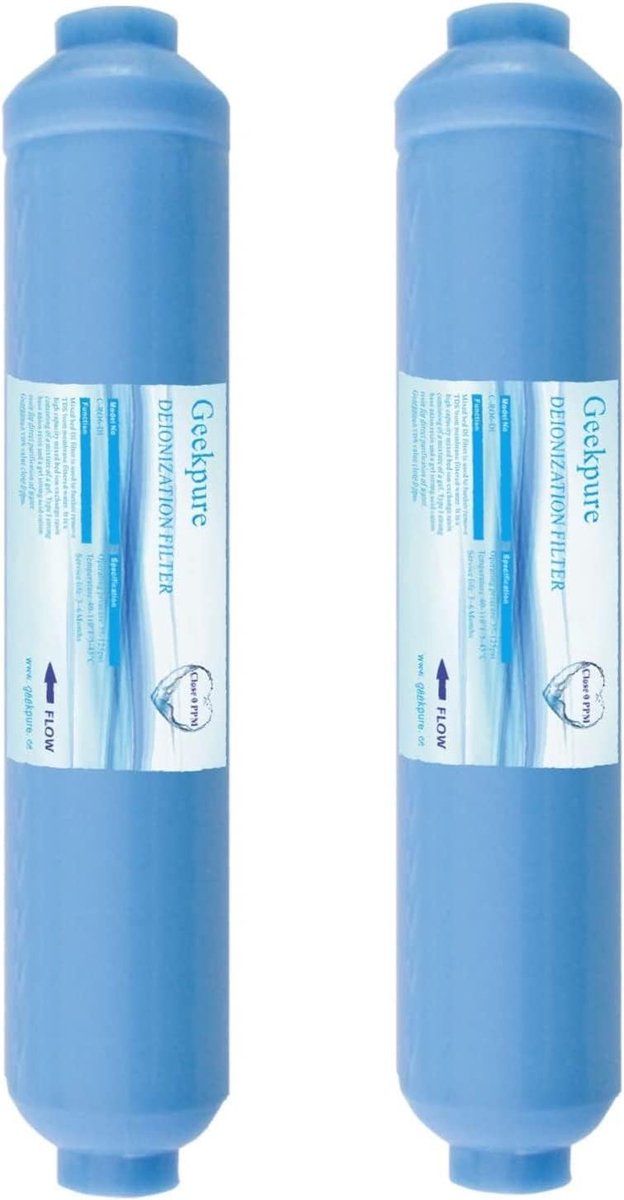 Geekpure 10" Inline Deionization DI Replacement Water Filter Cartridge TDS Up to 0 for RO System -1/4"-Pack of 2 - ShopVlot