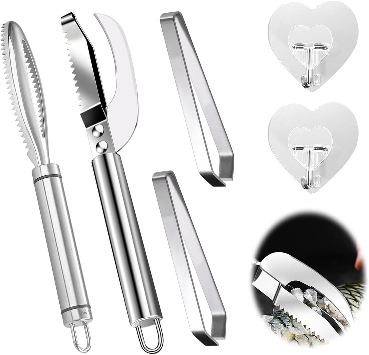 3-in-1 Fish Knife Set with Fish Scale Remover, Bone Tongs and Hook - ShopVlot
