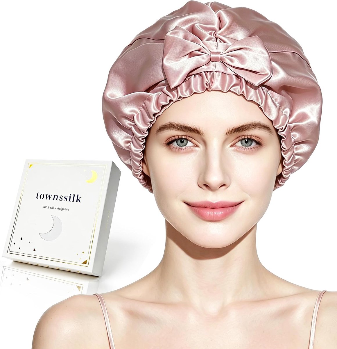 townssilk Zijden slaapmuts voor dames, 100% 22 momme, moerbeizijde, dubbellaags, verstelbaar, antislip, veilige grip - ShopVlot