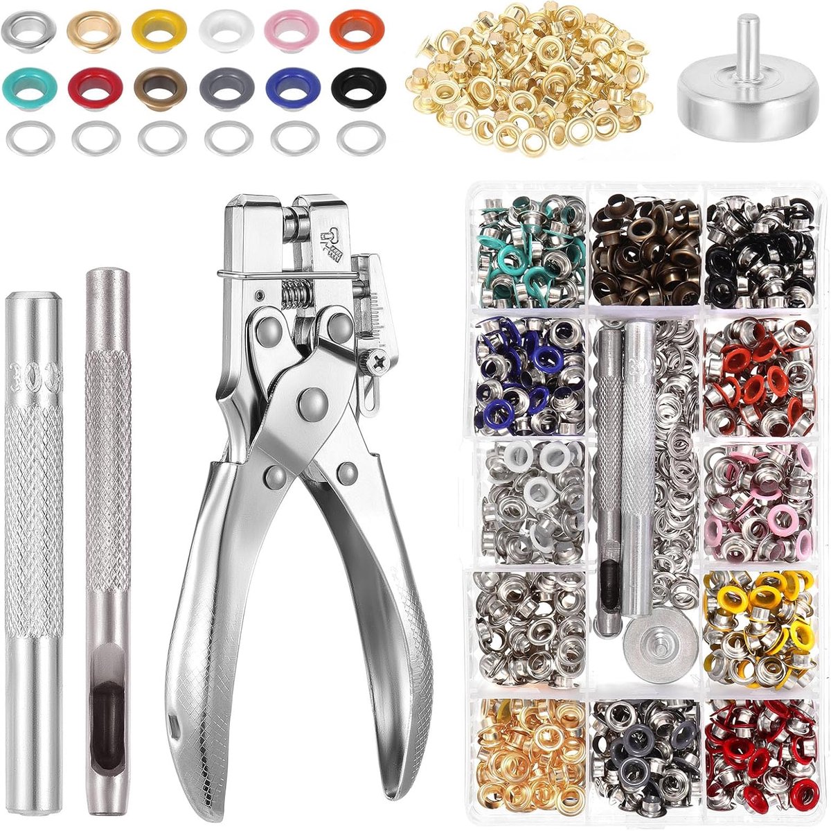 700 Pcs Eye Tongs Set Grommet Set Eyelets Punch Copper Including Hole Tool Mounting Tool Base 13 Colours Eyelets Tool - ShopVlot