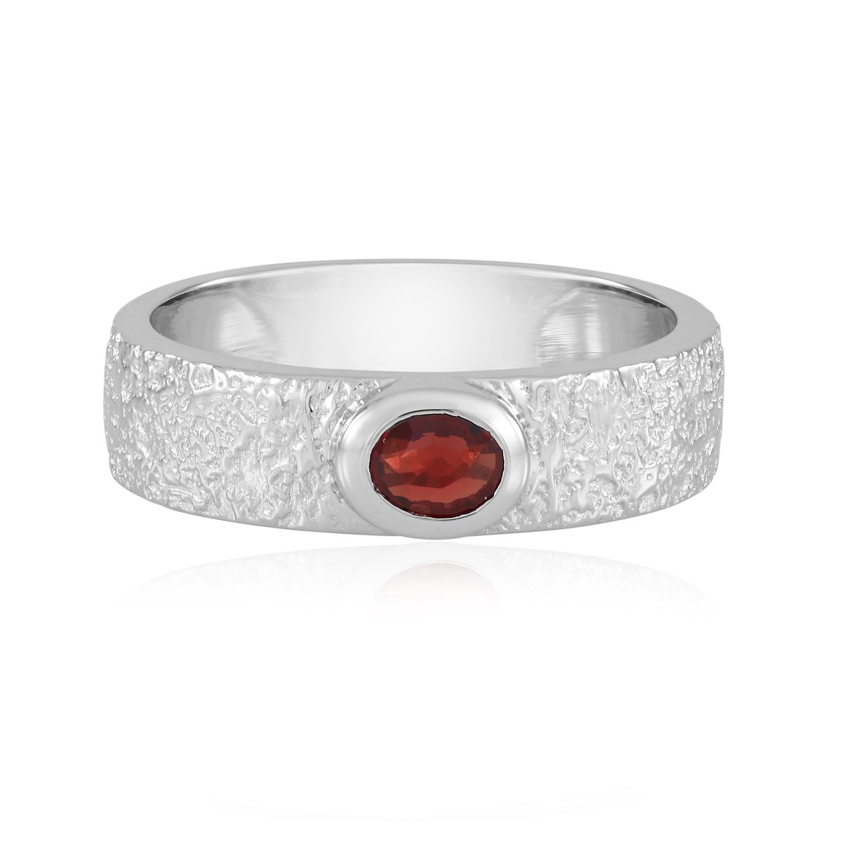 Cavill - Zilveren ring met Tanzania robijn ovaal 0,398 ct - 925 sterling zilver platina - Gestructureerde, elegante briljantslijpsel ring