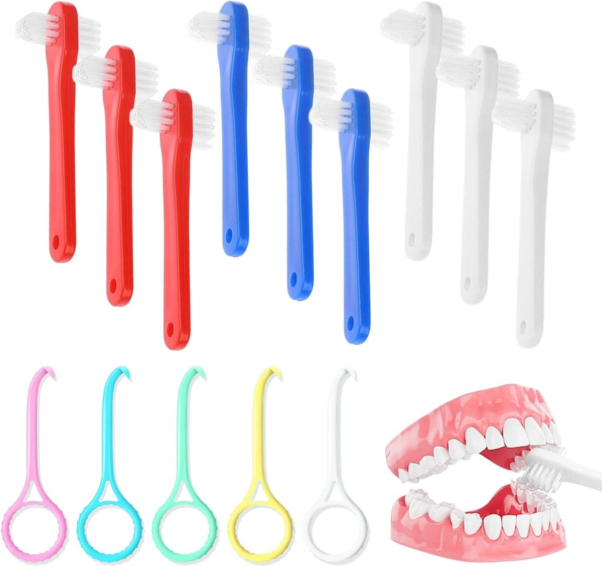Prothese-tandenborstel, 5 stuks, Aligner verwijderingsgereedschap, draagbare dubbelzijdige prothese-tandenborstel - ShopVlot
