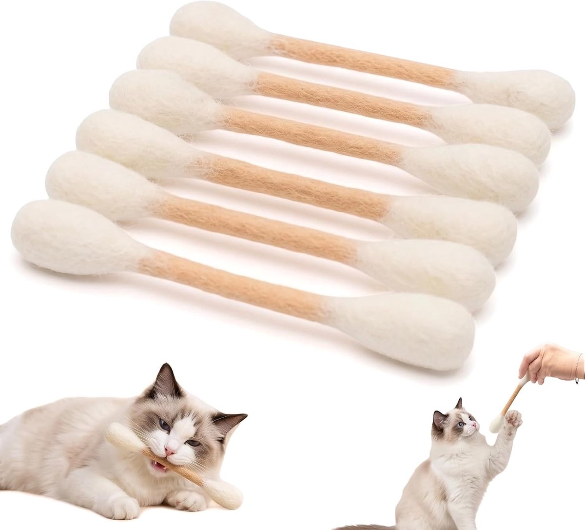 Kattenspeelgoed van kattenkruiden, verpakking met 6 wattenstaafjes van natuurlijke wol voor kittens, speelgoed voor - ShopVlot
