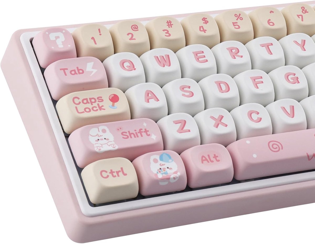 Sunzit MOA PBT Keycaps, 137 Cute Pink Rabbit-Pig Keyboard Set Dye Sub, Custom Keycaps for MX Switches, Mechanical - ShopVlot