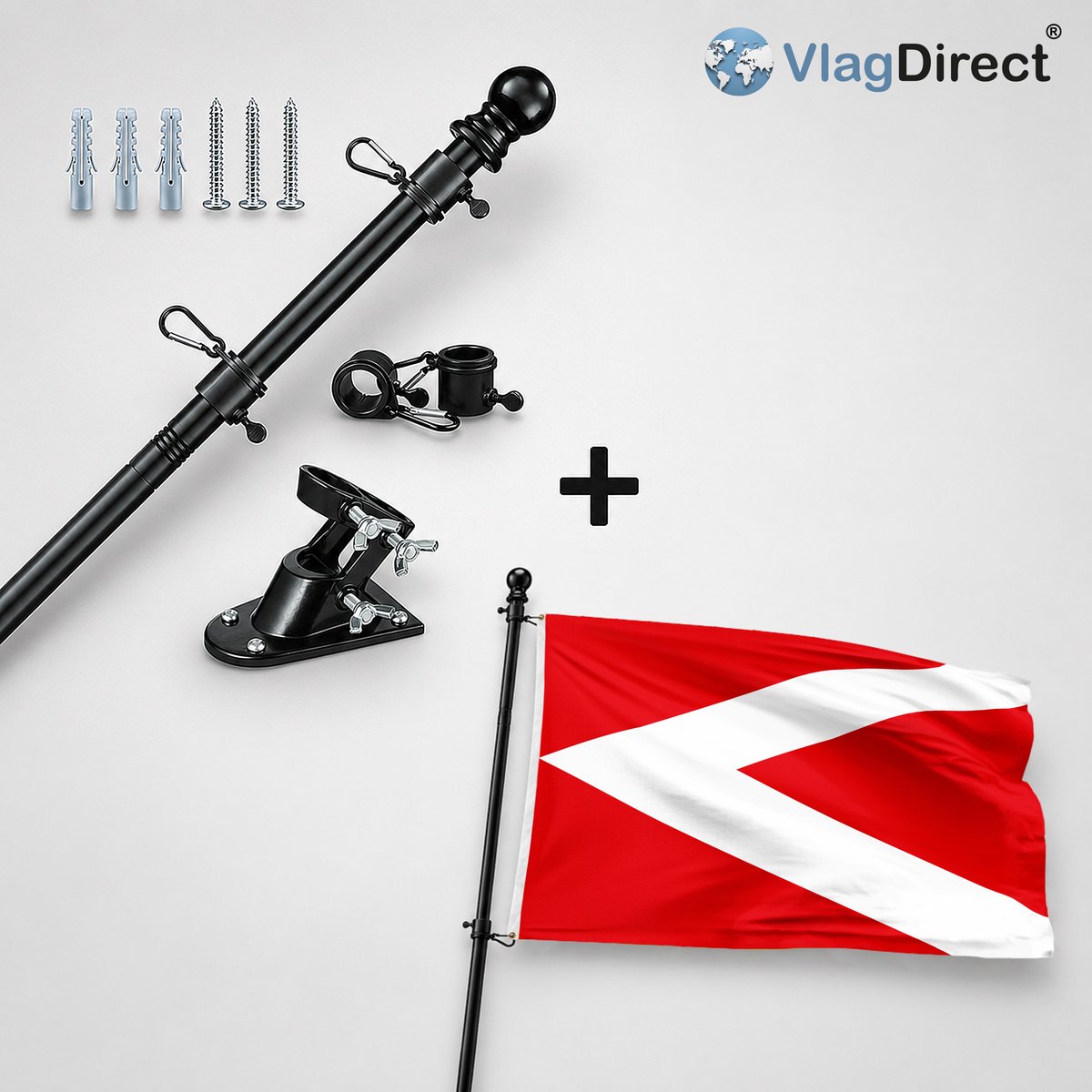 VlagDirect - Compleet vlaggenpakket - Zwarte vlaggenstok inclusief vlaggenstokhouder + Gemeente Anderlues vlag - 90 x 150 cm.