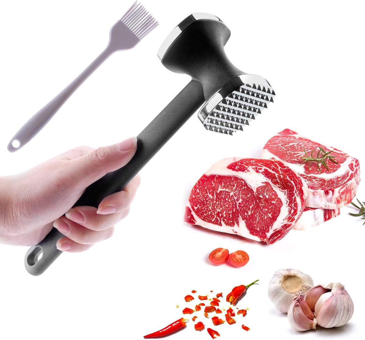 PUWOWYE Meat Beater Double Sided, Schnitzel Hammer Smooth 22cm, Meat Hammer Double Sided, Meat Tenderizer for - ShopVlot