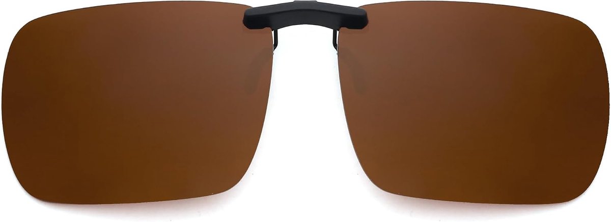 Clip-on zonnebril rechthoekig - gepolariseerd bruin - rimless - voor receptie brillen - ShopVlot