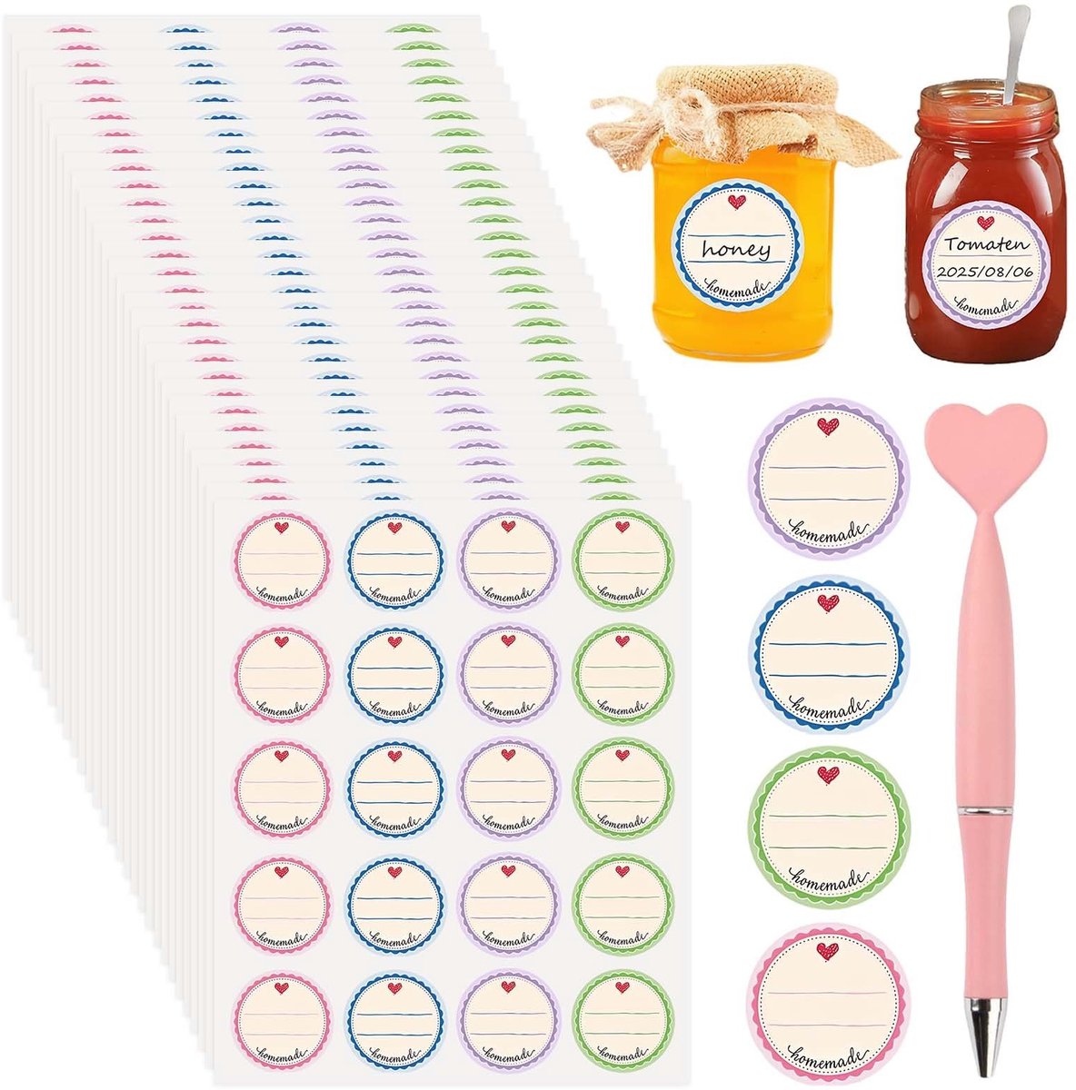 Solidchoice - Set van 600 Zelfklevende Inmaaketiketten met Pen voor Keuken