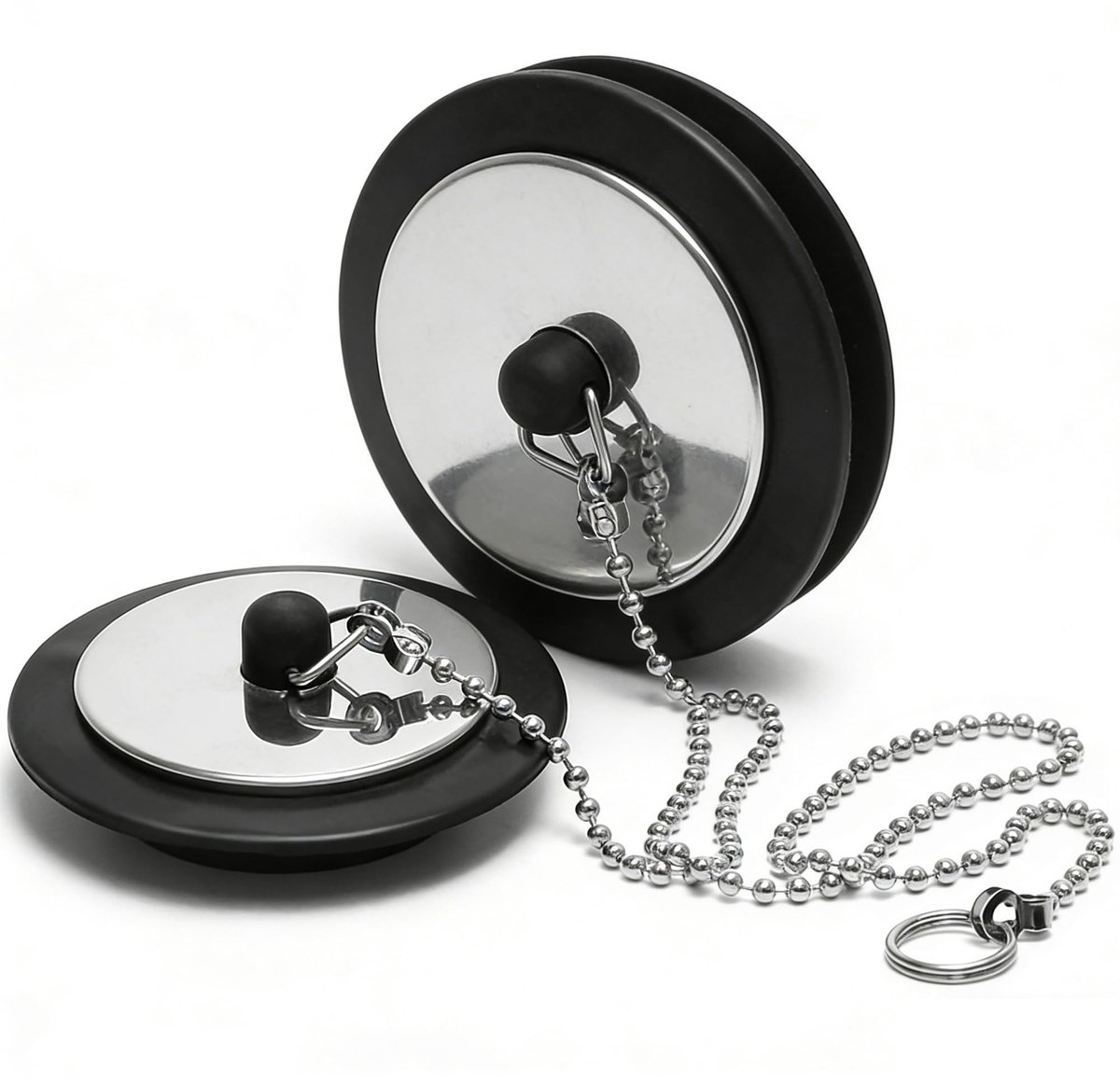 Solidchoice - Set van 2 Rubber Afvoerstoppen met Ketting voor Bad en Wastafel
