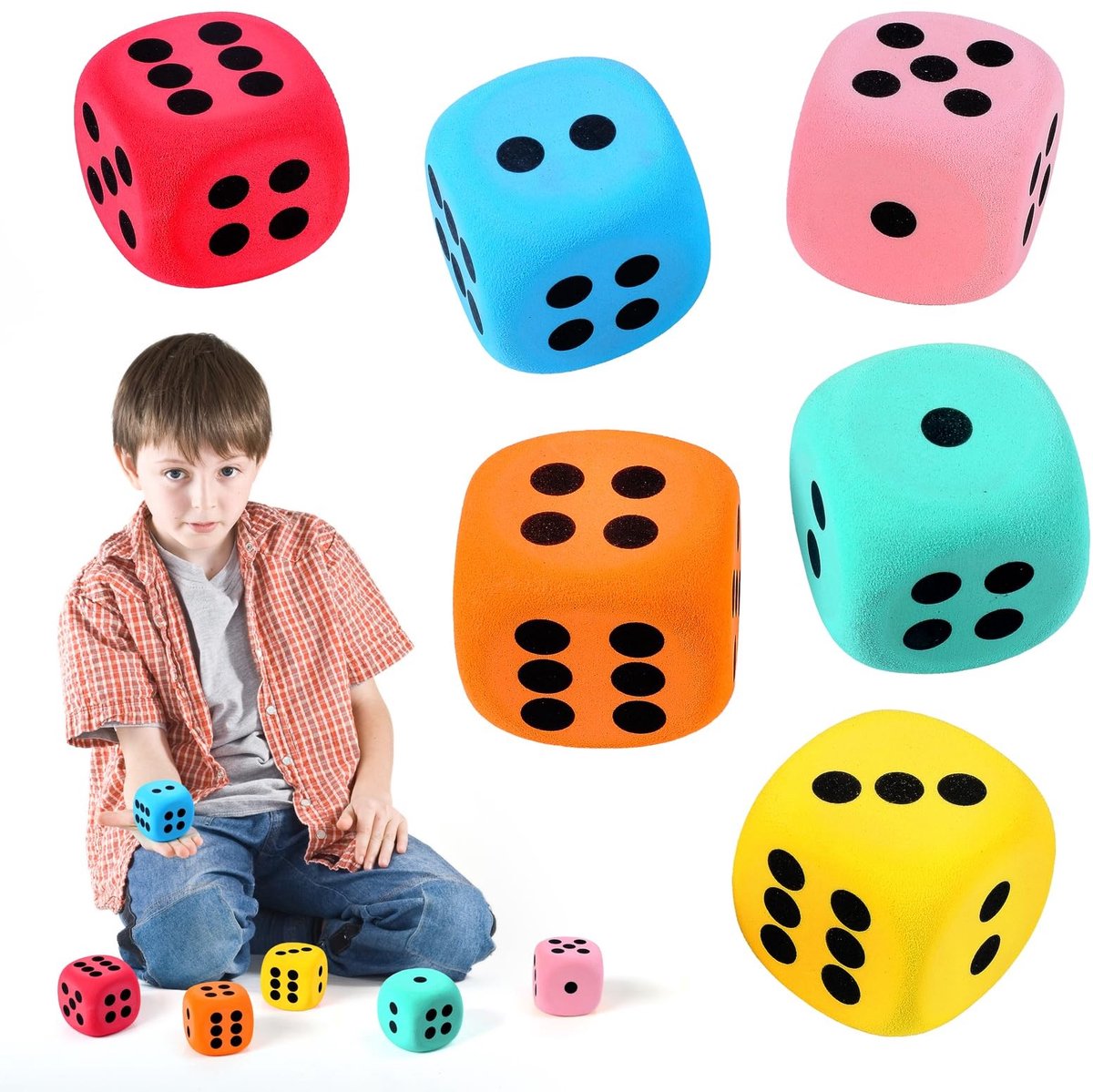 Solidchoice - Set van 6 Grote Kleurige Schuim Dobbelstenen voor Spelletjes