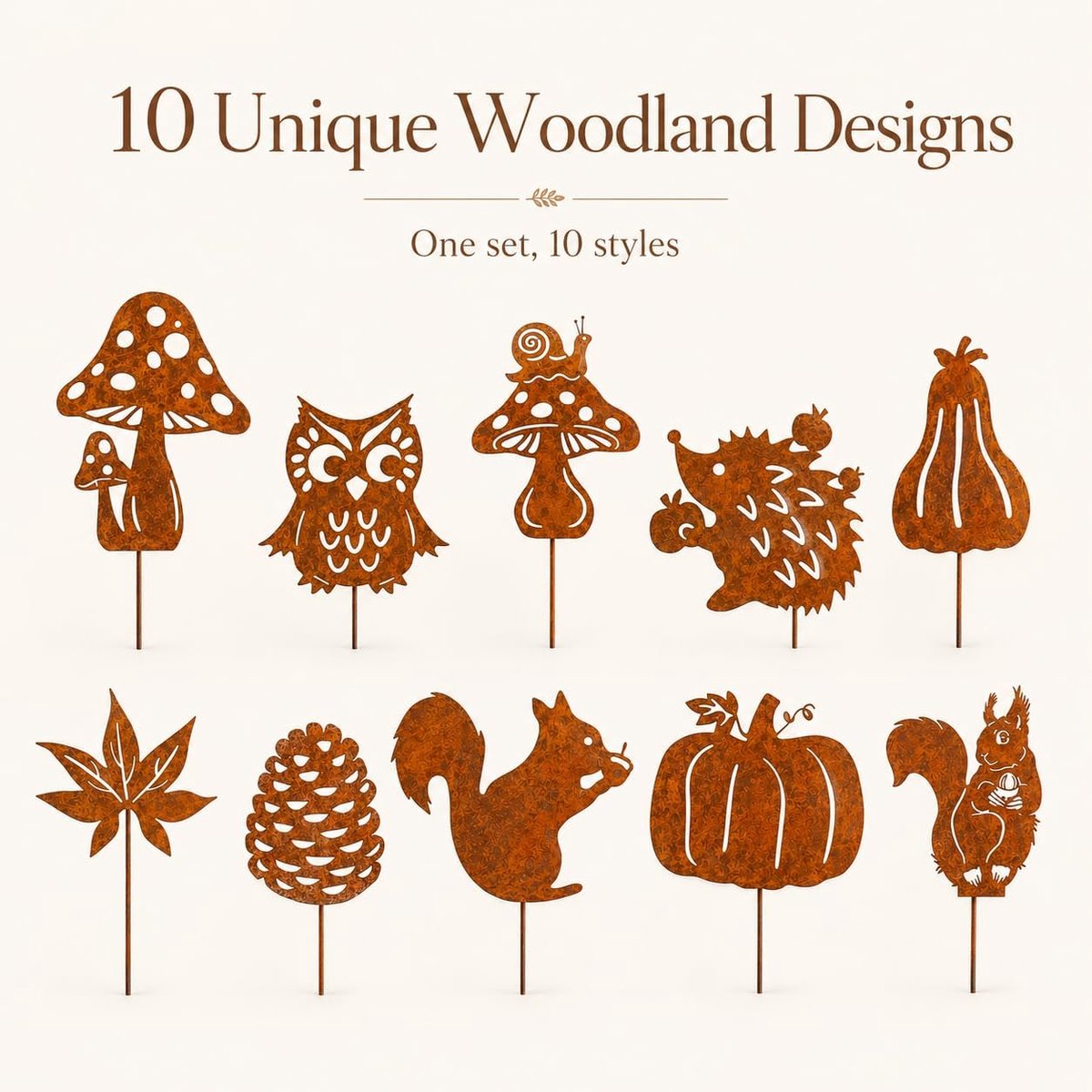 Tuinstekers 10 stuks - roestlook - herfstmotieven - weerbestendig - ShopVlot