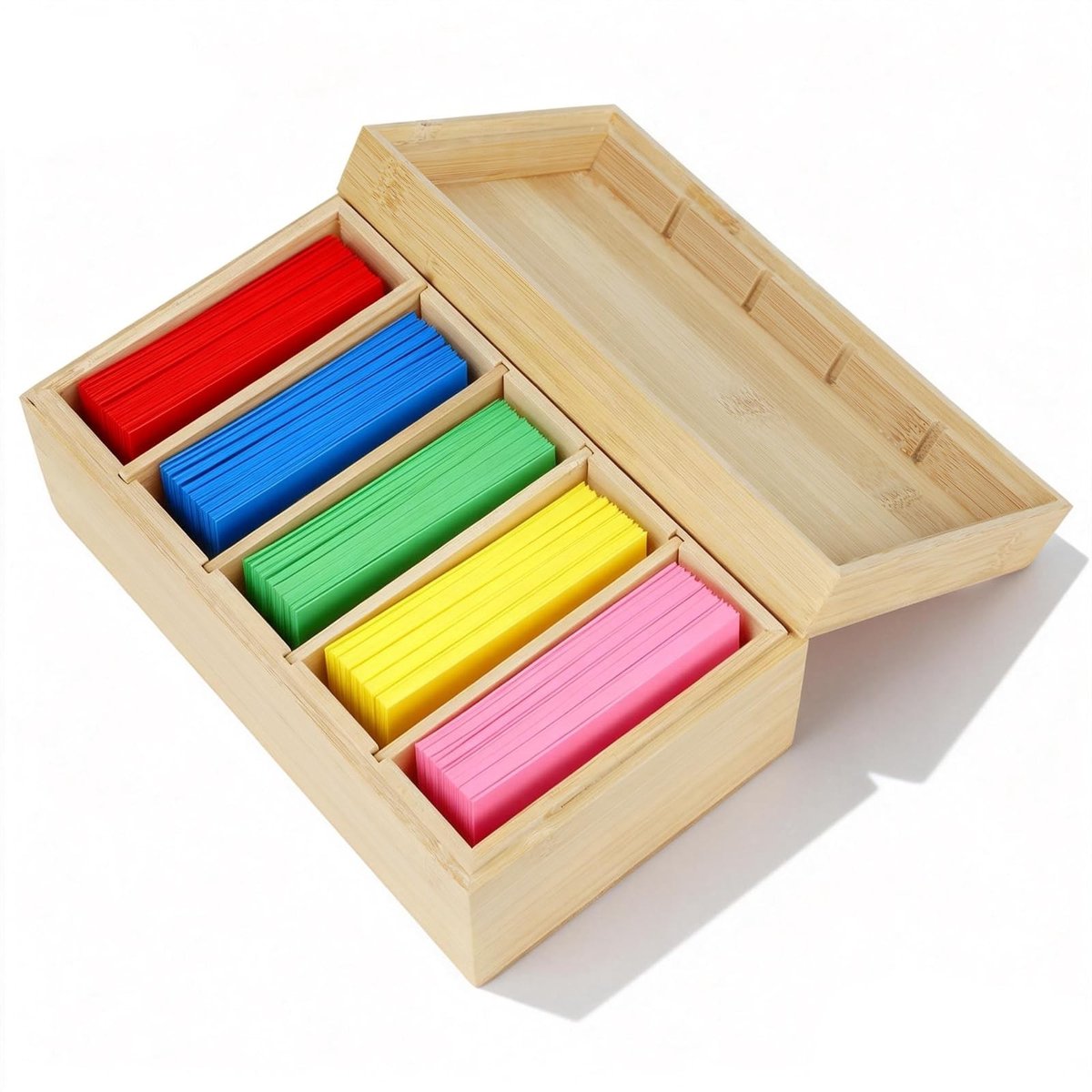 Solidchoice - Houten Kaartenbox met Deksel en Verstelbare Scheidingswanden